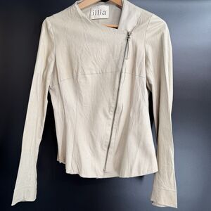 illia Anthropologie USA Napa Leather Asymmetric Moto Ivory Jacket M